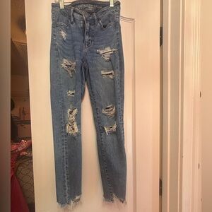 American Eagle Blue Skinny Distressed Jeans
